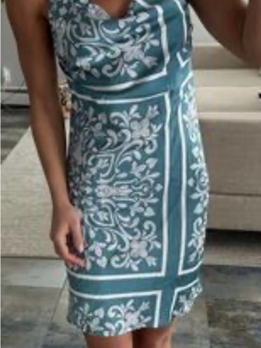Forever 21 Teal and White Floral Cowl Neck Mini Dress